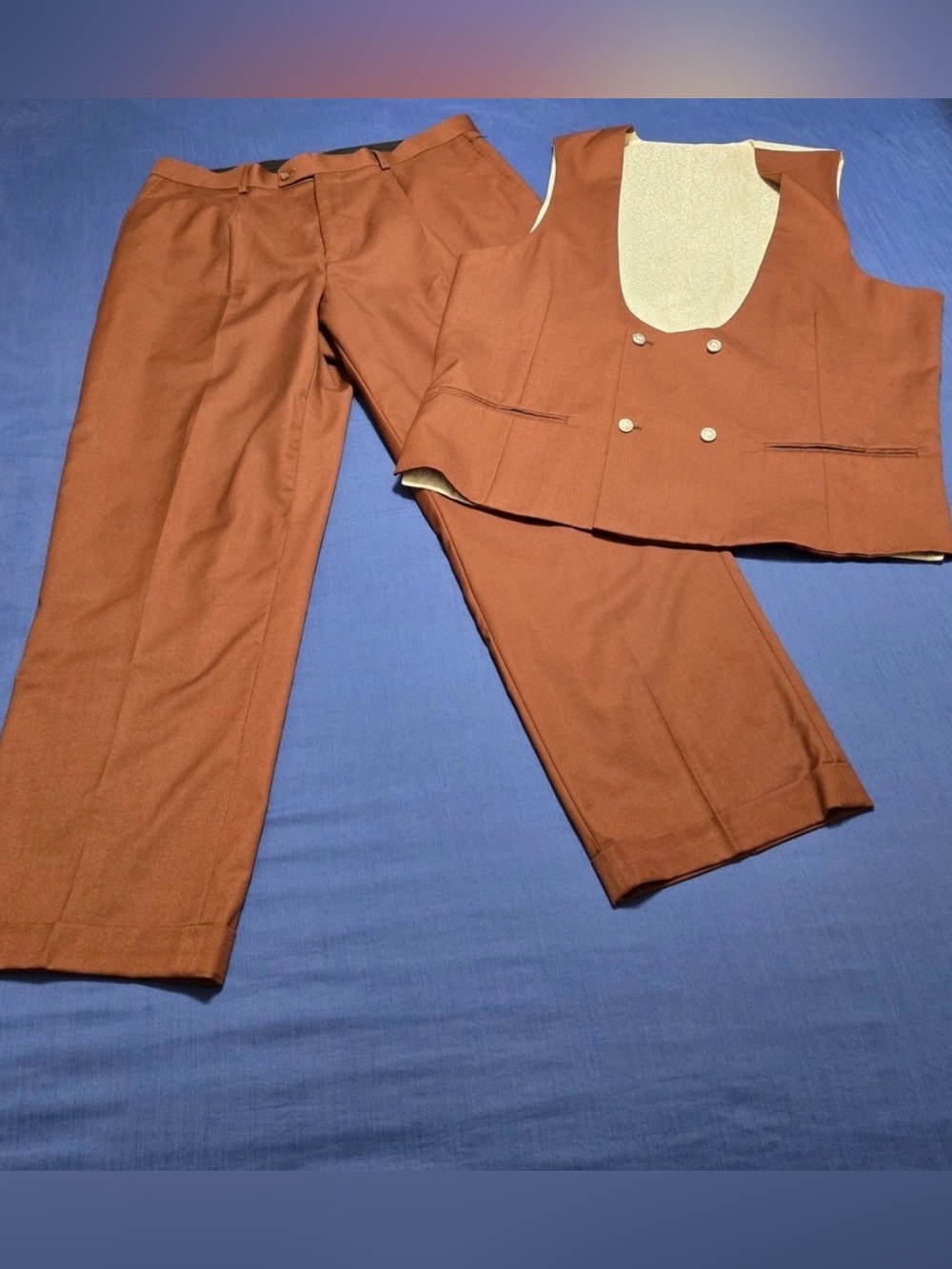 Rossi Man 2pc Vest & Pants Suit Men 46L/40L Rust Brown Excellent Super 150s Wool